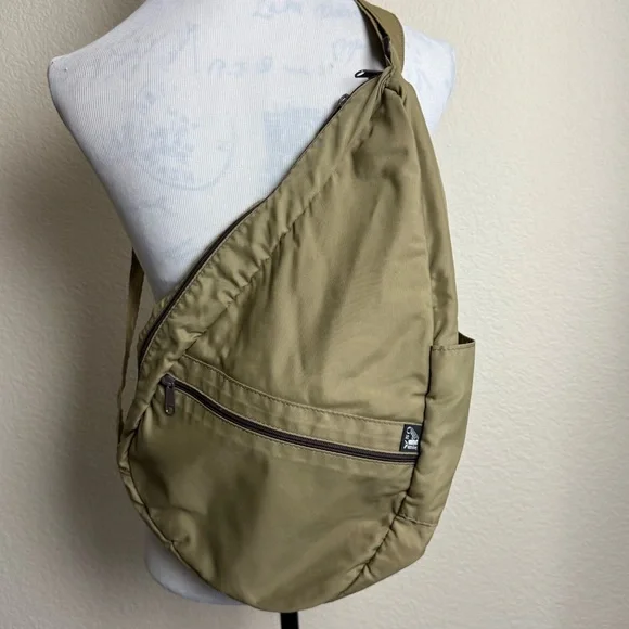 AmeriBag Healthy Back Bag Khaki Tan Nylon Sling Backpack Shoulder Bag Large